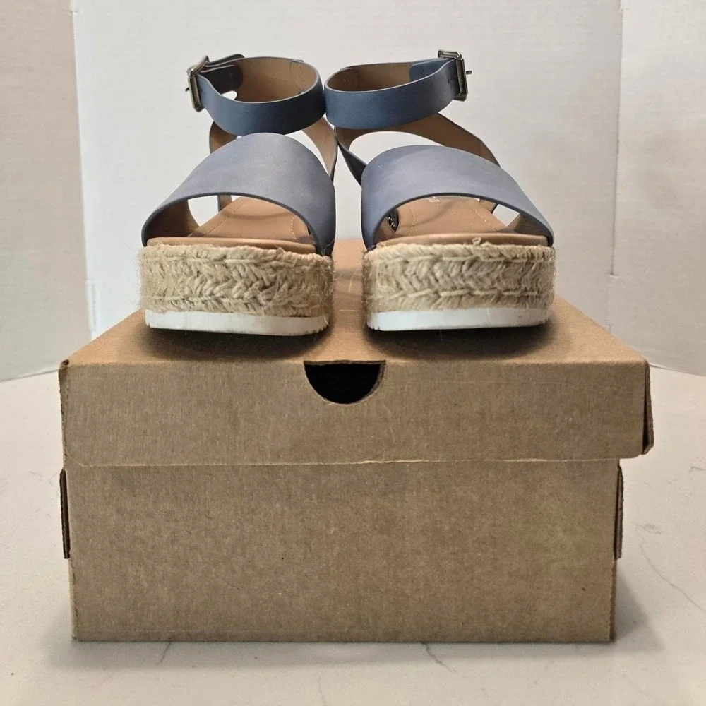 Soda Women Wedge Sandals Open Toe Ankle Strap Flatform Espadrilles Blue - 6 US